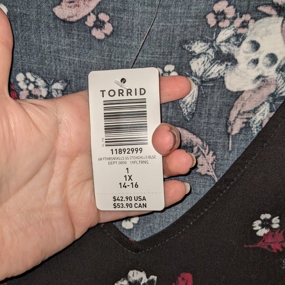 Torrid Skull Stretch Challis Babydoll Top with a Handkerchief Hem 1X BNWT - Picture 3 of 3